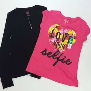 2 Girls XL Tees Pink Black Layering Set Henley